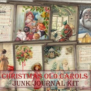 Vintage Christmas Old carols Junk Journal Kit,Printable Collage Pages