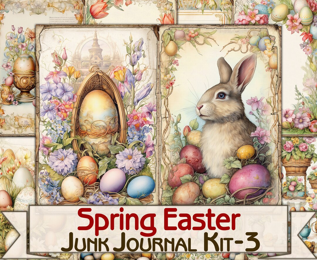 Vintage Spring Easter Junk Journal Kit-3,digital Picture Collage ...
