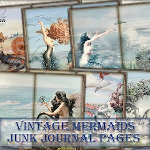 vintage Mermaid art déco Junk Journal,Sirènes Pages de collage imprimables