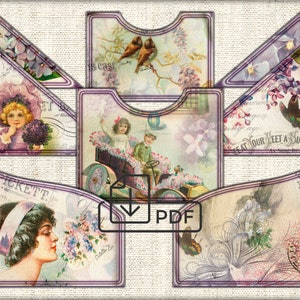 Pochettes de journal numérique violet victorien imprimables, modèles de pochettes en papier