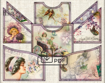 Victorian Purple digital Journal Pockets Printable,paper pocket designs
