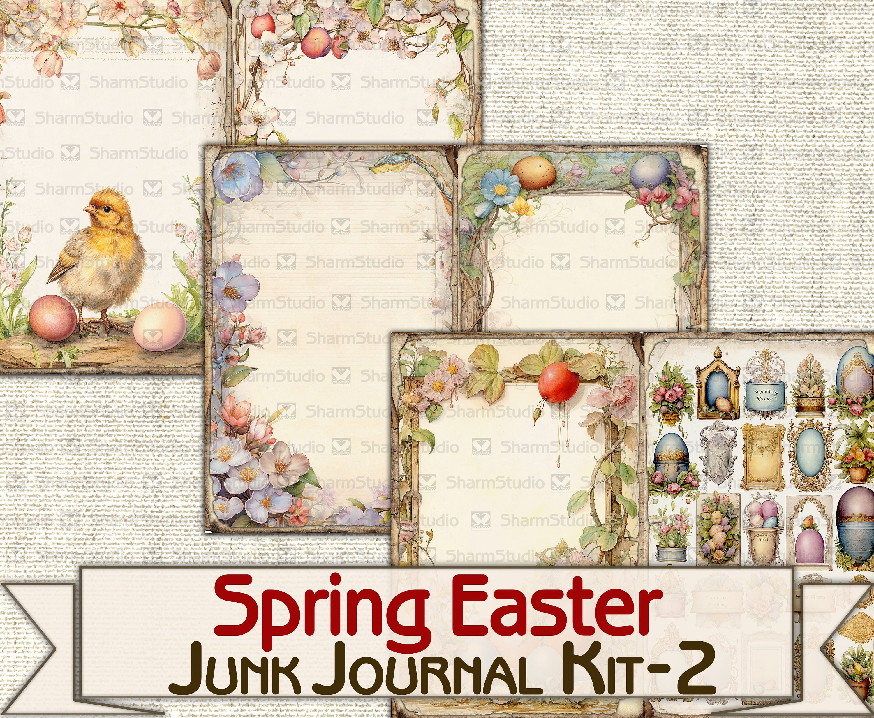 Vintage Spring Easter Junk Journal Kit-2,digital Picture Collage ...