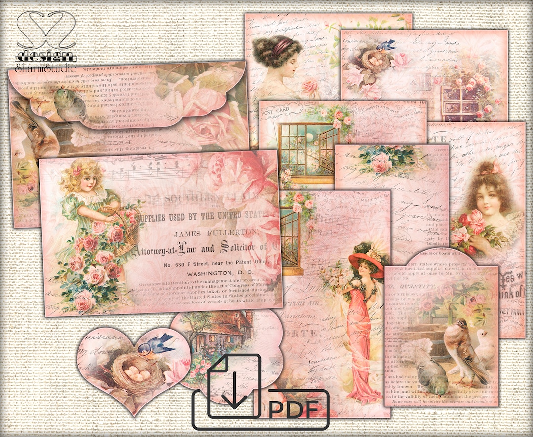 Vintage Roses Collage Digital Envelopes Template Sheet Set - Etsy