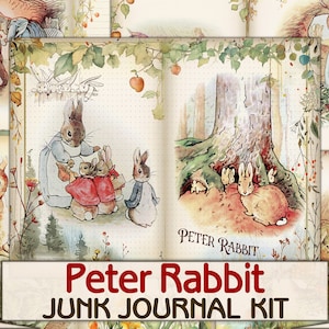 Pagine del diario spazzatura di Peter Rabbit Beatrix Potter, fiaba fantasy, kit di Scrapbooking vintage