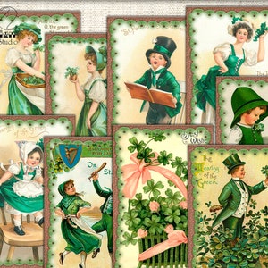 jeu de cartes vintage St. Patrick's Day, collage d'images numériques imprimables