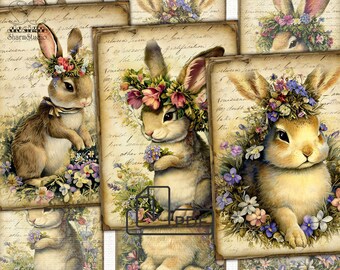 Vintage Easter Bunny Collage Digital picture printable cards Atc ACEO-4