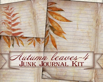 Autumn digital paper leaves-4 Printable Junk Journal kit,Collage picture Pages Ephemera