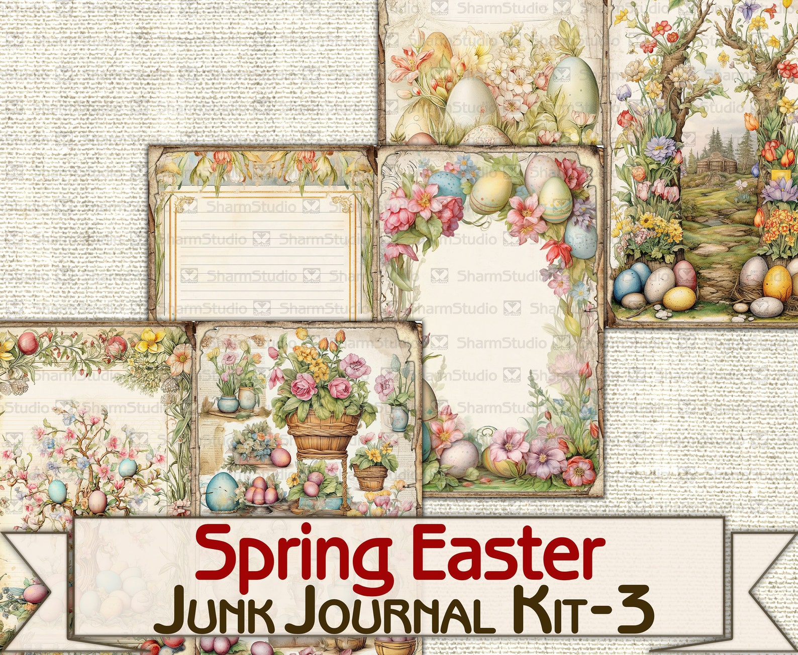 Vintage Spring Easter Junk Journal Kit-3,digital Picture Collage ...