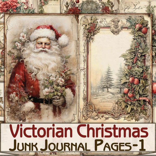 Victorian Christmas Junk Journal Kit,Printable Collage Pages