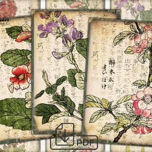Vintage Japan picture Flowers Digital Collage Sheet Download Atc ACEO