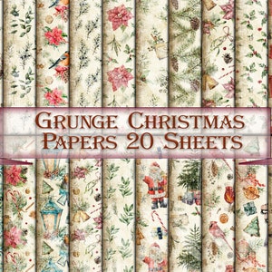 Vintage Kit Backgrounds Grunge Christmas print,Collage Sheets,xmas Printable 20 Pages image 1