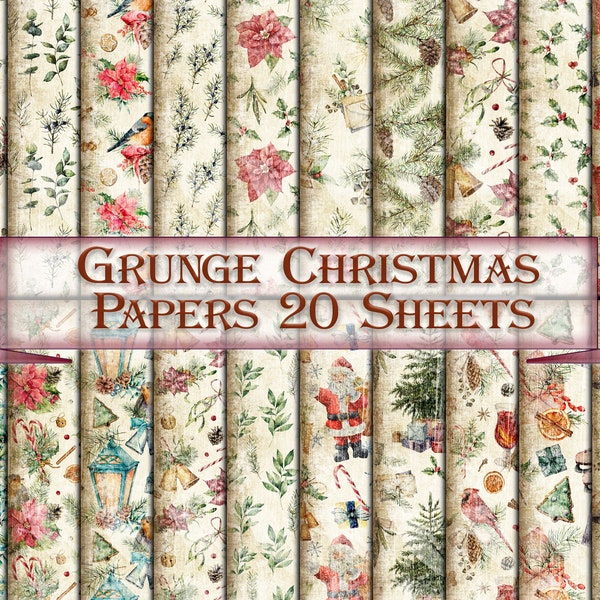 Vintage Kit Backgrounds Grunge Christmas print,Collage Sheets,xmas Printable 20 Pages