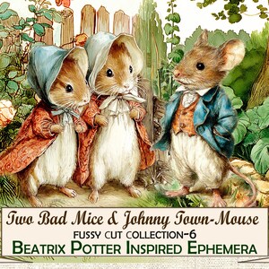 Beatrix Potter-inspirerad Ephemera: Två stygga möss och Johnny Town - Mus Fussy Cut, digital nedladdning