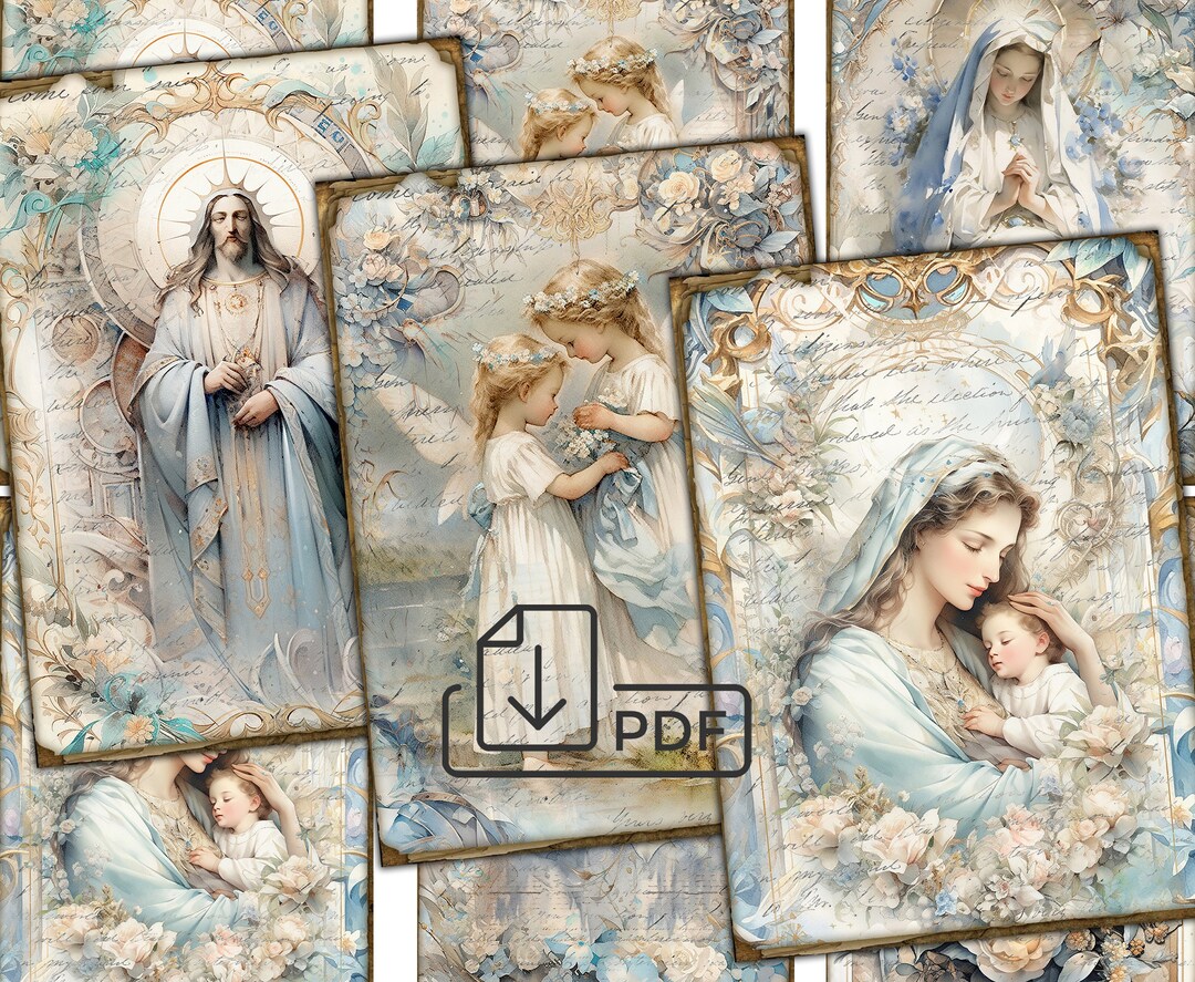 Religious Ephemera Picture Collage Printable Cards Atc,xmas Decoupage