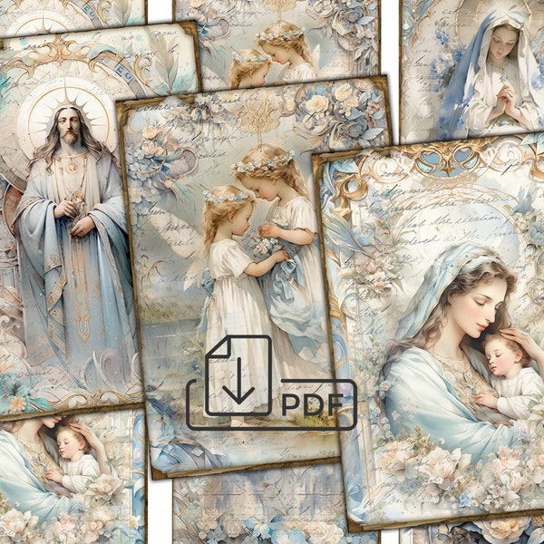 Religious Ephemera picture collage printable cards atc,xmas decoupage digital papers set-2