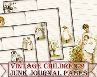 Vintage Children-2 Journal Pages,Printable Children Junk Journal Kit