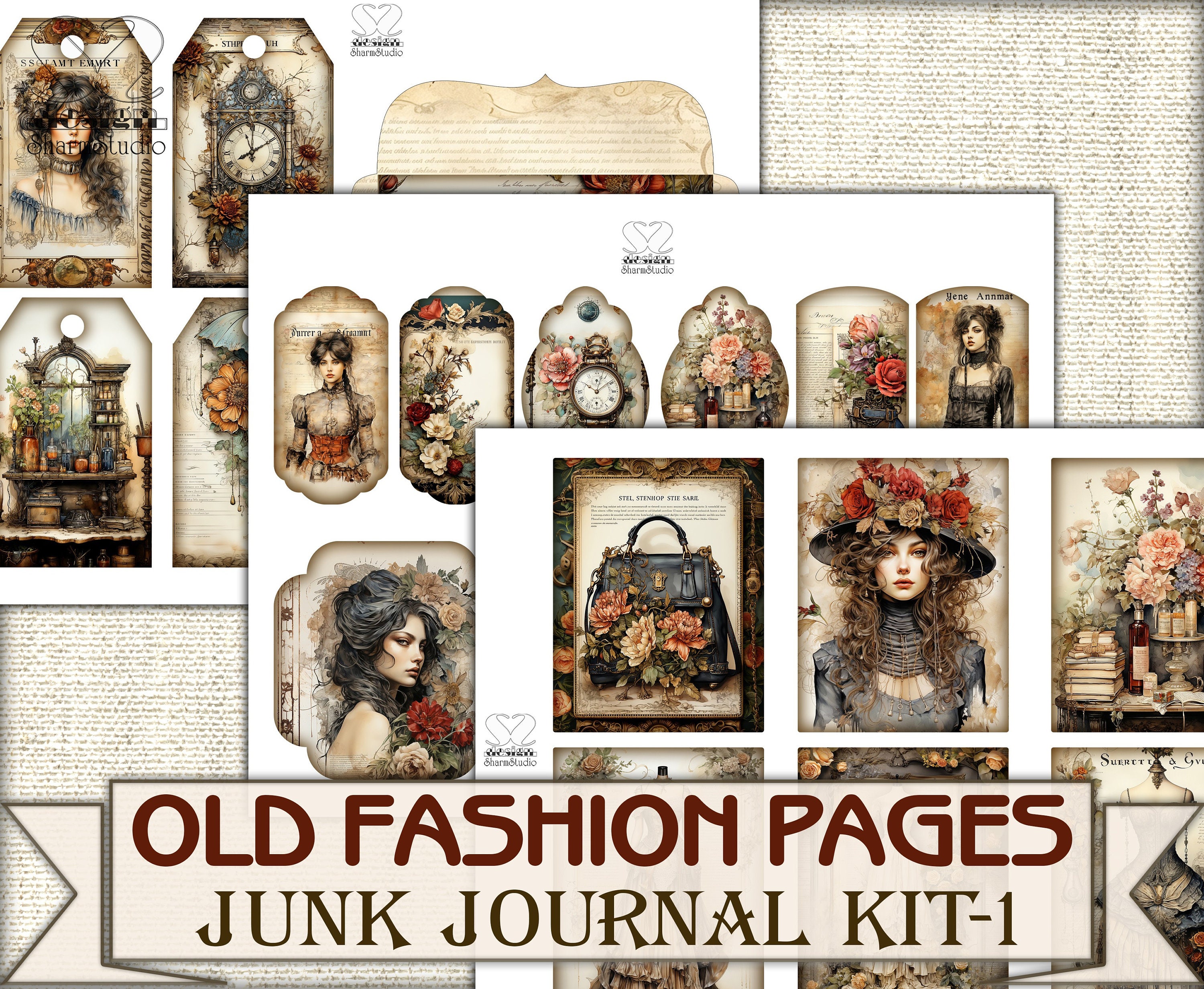 Old Fashion Victorian Lady Junk Journal Kit Part 1, Collage Sheets ...