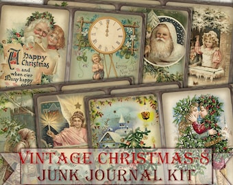 Vintage Christmas Junk Journal Kit-8,Printable Collage Pages