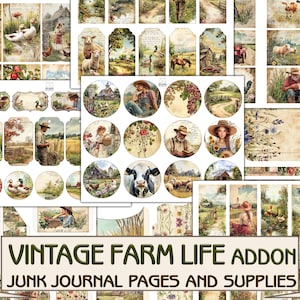 Vintage farm life Junk Journal pages ADDON,scrapbooking Cottagecore Country Living Collage Printables Ephemera