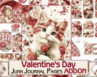 Sweet Valentine's Day Junk Journal Kit ADDON,Ephemera & Scrapbook Paper