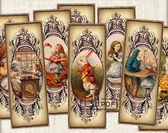 Alice in Wonderland vintage digital bookmark Printable Junk Journal Ephemera Tags