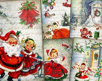 Digital Christmas picture collage printable Vintage cards Atc ACEO-7