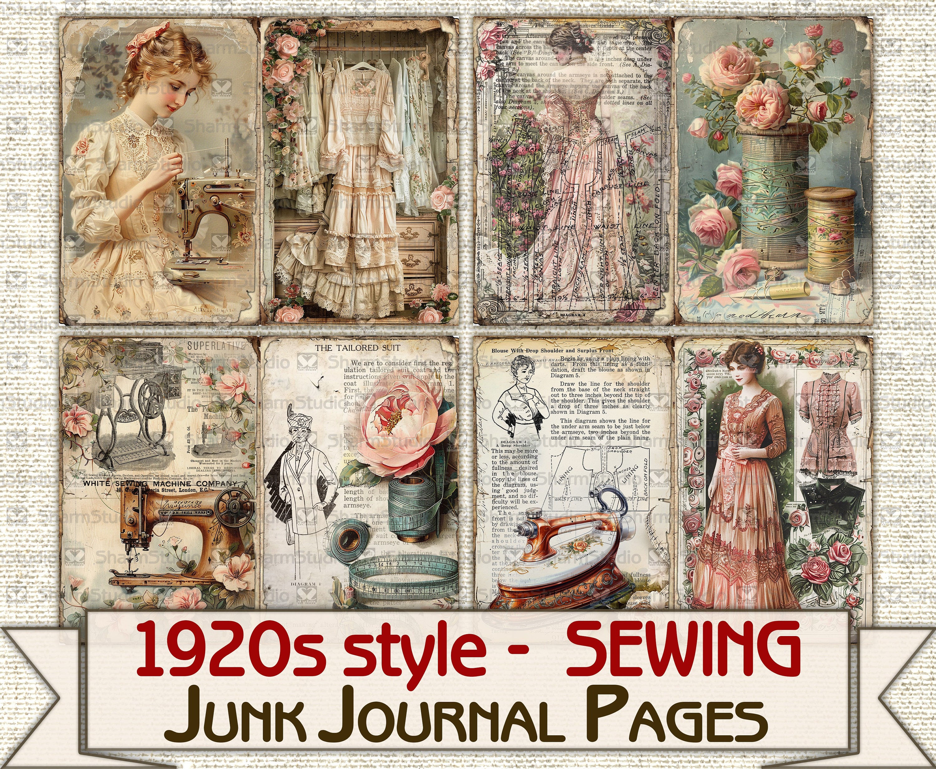 Vintage Fashion Junk Journal Kit 1920s Style Sewing, Collage Sheets ...