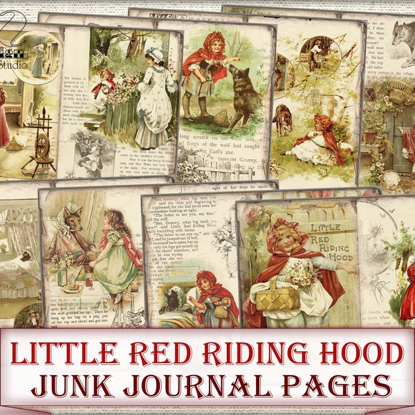 Digital Fairy Tale Kit for Junk Journals page,picture collage,Sheet Download Little red riding hood