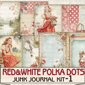 Retro Fashion Junk Journal Kit Red&white Polka Dots Part 1, Collage ...