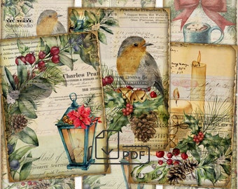 Christmas picture collage printable cards atc,xmas decoupage digital papers set