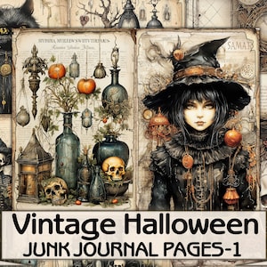 Vintage Halloween Junk Journal Pages,Gothic picture collage,Digital Sheet Download