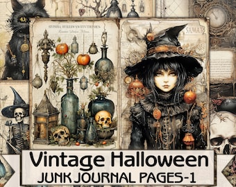Vintage Halloween Junk Journal Pages,Gothic picture collage,Digital Sheet Download