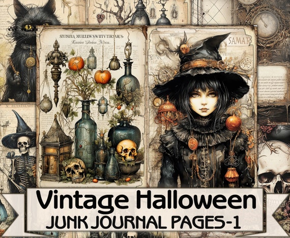コラージュ素材 コラージュペーパー ジャンクジャーナル素材 ハロウィン 再販×14)ヴィクトリアンハロウィンのジャーナルペーパーセット