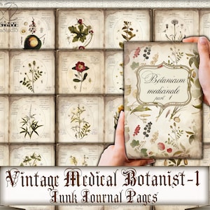 Vintage medicinale plantkunde-1 junk journal Pagina's, kruidenplanten Direct downloaden