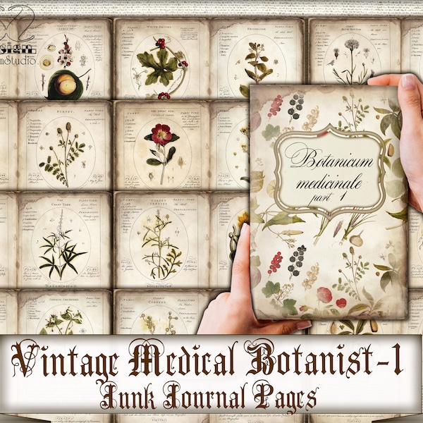 Vintage medicinal botany-1 junk journal Pages,herbal plants Instant Download
