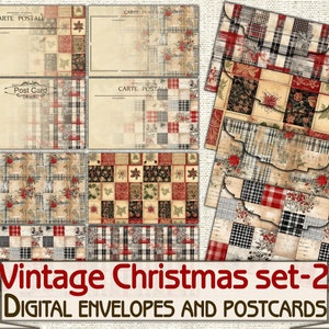 Vintage Christmas  Envelopes Printable set-2,Digital envelope and postcard