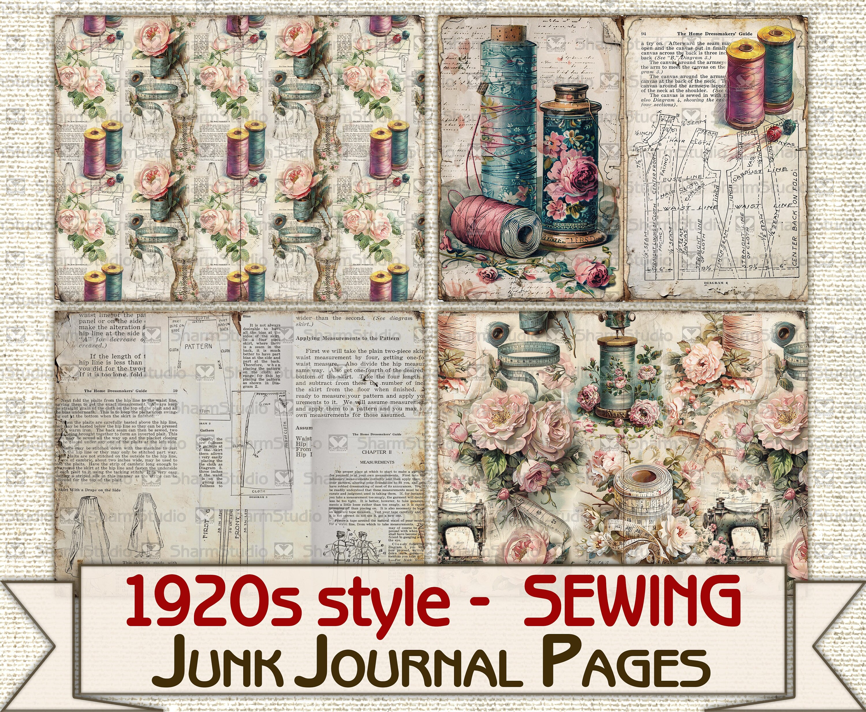 Vintage Fashion Junk Journal Kit 1920s Style Sewing, Collage Sheets ...