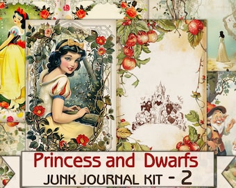 Páginas del diario basura de Princesas y Enanos-2, cuento de hadas de fantasía, Descarga de hojas digitales