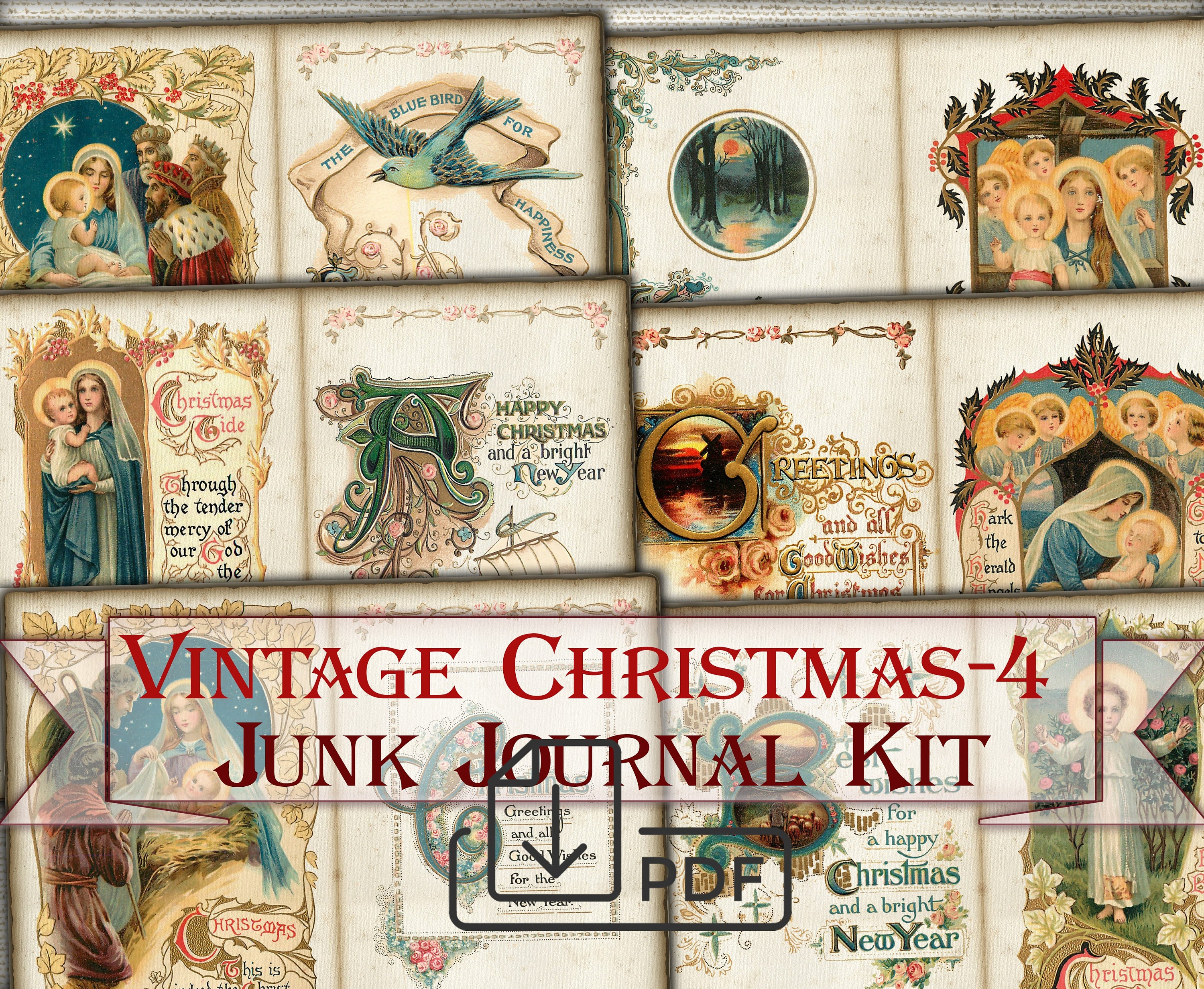 Vintage Printable Christmas Junk Journal Kit-4,collage Pages - Etsy