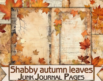 Shabby autumn leaves background junk journal Pages,fall background printables