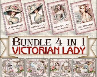 Vintage Beauty Victorian Lady Junk Journal Kit Bundle, Collage Sheets printables