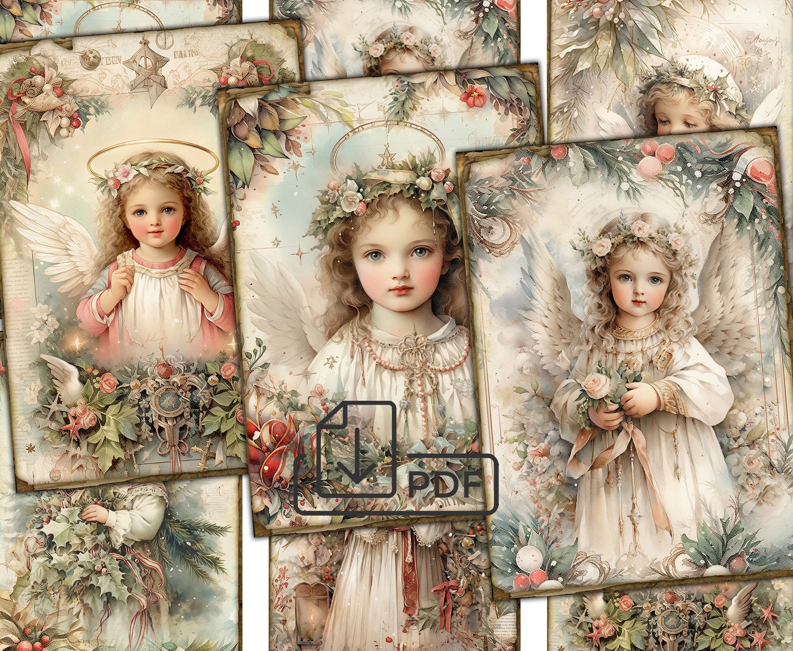 Christmas Angels Picture Collage Printable Cards Atc,xmas Decoupage ...