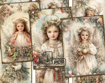 Christmas angels picture collage printable cards atc,xmas decoupage digital papers set-2
