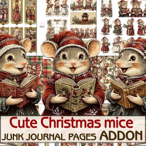 Kit diario di Natale con simpatici topi, pagine di collage di topi stampabili ADDON