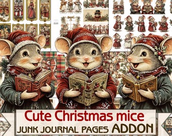 Christmas Mice Junk Journal Kit: Printable Collage Pages (Digital Download)