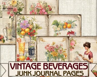 ビンテージ料理ジャンクジャーナル、飲料ドリンク料理本ページレシピ