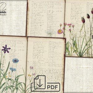 Vintage Botanical Wildflowers junk journal Pages,picture collage,Digital Sheet Download image 3