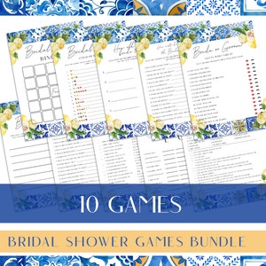 Blue Tiles Lemon Bridal  Shower Game Bundle, Mediterranean Bridal Shower Games, Bridal Shower Game Idea, Bridal Shower Instant Download