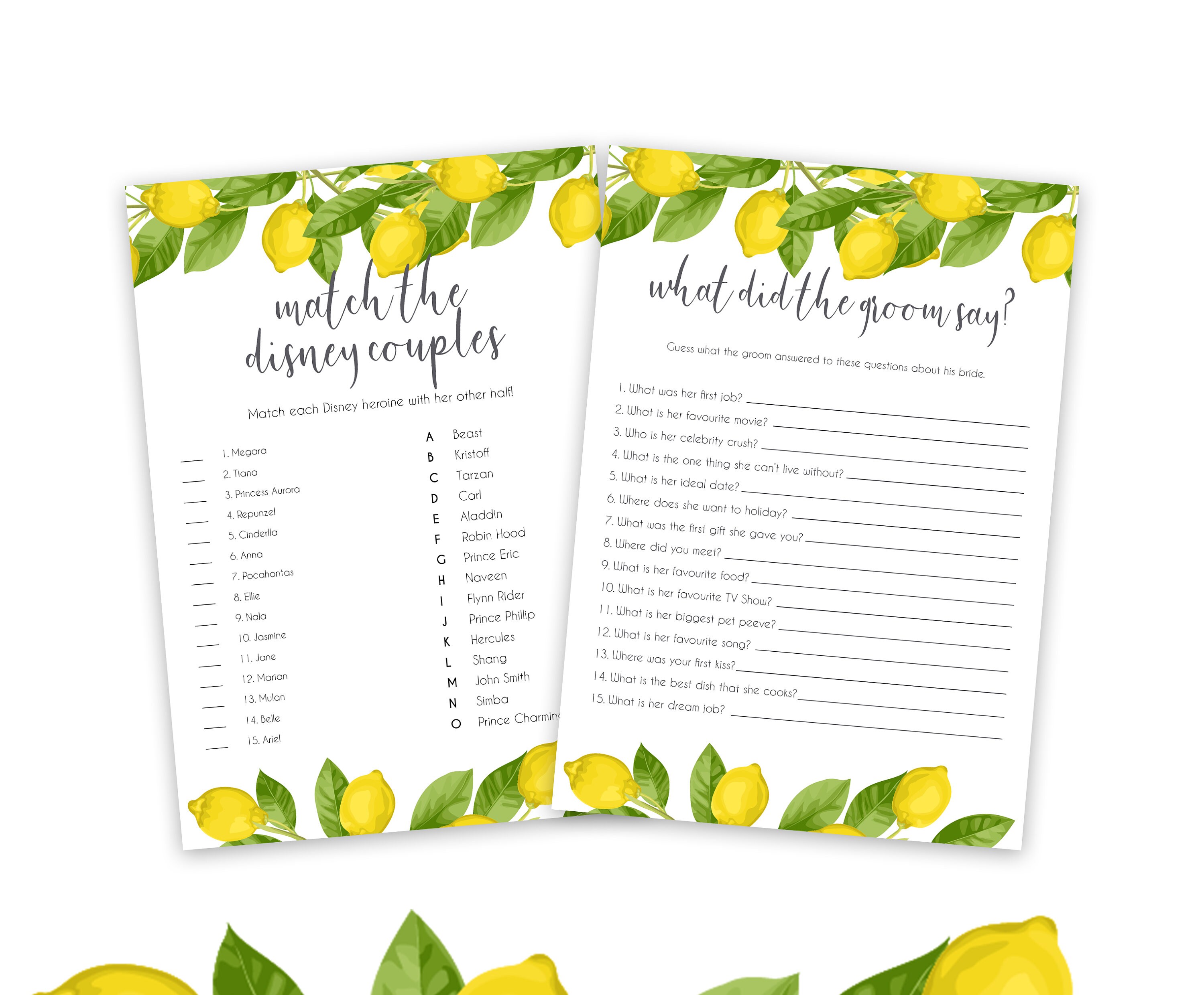 Lemon Bridal Shower Game Bundle, Bridal Shower Games Printable, Bridal Shower Game Idea, Bridal