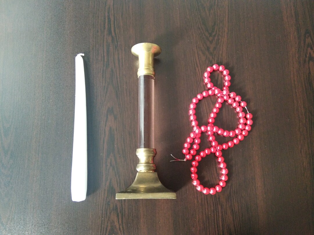 Vintage Candle Holder, Brass and Plastic Candle Holder, Detachable Priest, Twoinone Candle